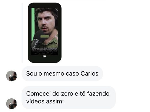 Print real de aluno dizendo que começou do zero e já está fazendo vídeos nesse nível