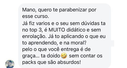 Print real de depoimento dizendo que o curso está no top 3, muito didático e sem enrolação
